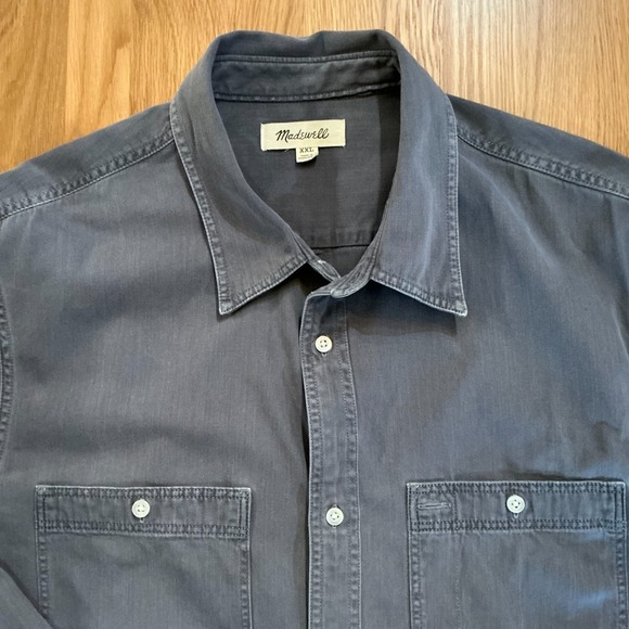 Madewell Men's Button Up Shirt XXL Washed Gray Cotton Utility Long Sleeve - Picture 2 of 8